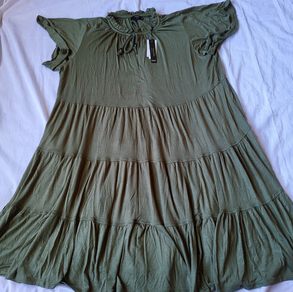 Forest Green Tiered Midi Dress Size 1X | Boho Cottagecore Casual T Tahari - Picture 2 of 10